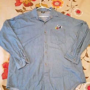 Vtg Mickey Unlimited Denim Long Sleeve Button Down